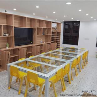V林7学生绘画桌学习桌培训桌手工书法桌儿童学习桌幼儿园画画桌玻
