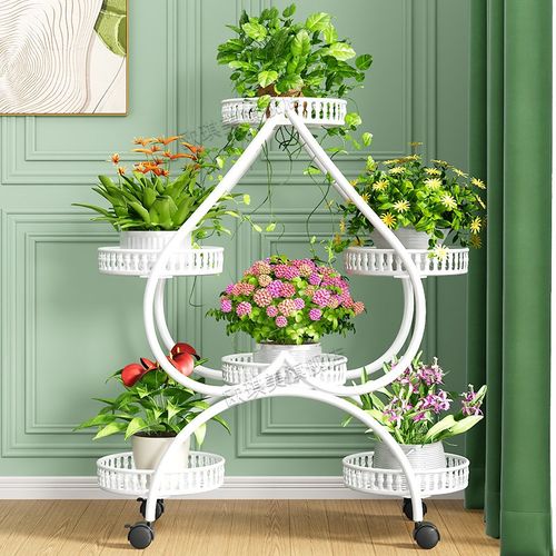 铁艺花架置物架阳台2024新款层架D室内客厅落地式一体靠墙移动托