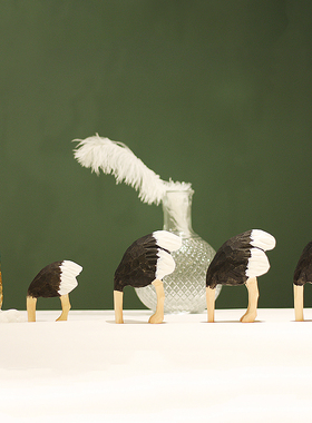 鹿妖商店 埋头鸵鸟 实木桌面摆件 纯手工动物木雕 视错觉艺术家居