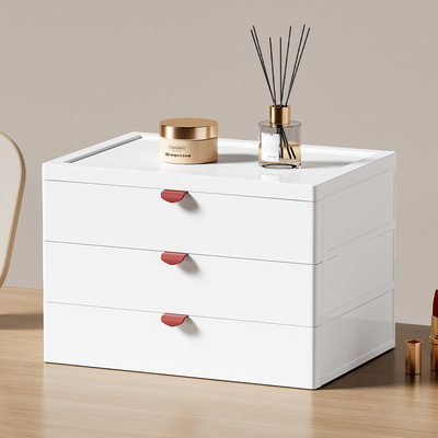 桌面收纳盒抽屉式书桌上塑料储物柜白色办公室A4文件杂物整理箱子