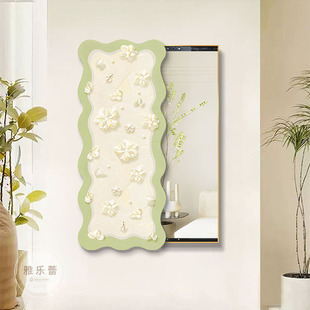 奶油风推拉隐身式全身镜挂镜隐形全藏画装饰画玄关画镜子画可遮挡