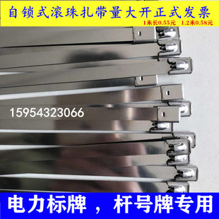 不锈钢扎带1m1.2m1.5m自锁式 绑带固定座扎丝卡扣滚珠抱箍金属扎带