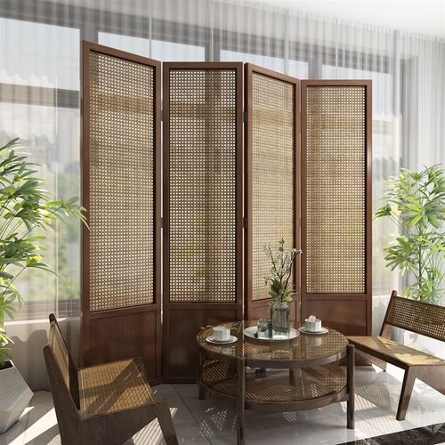 新中式藤编实木屏风酒店民俗艺术简约玄关客厅卧室遮挡隔断折屏