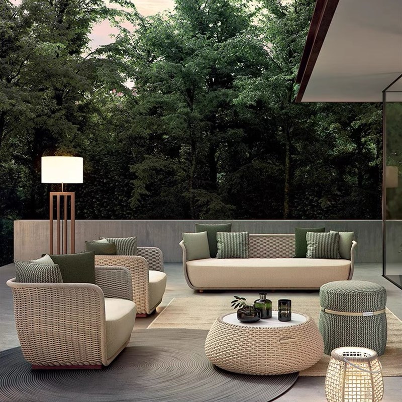 户外藤编沙发庭院阳台室外防水休闲沙发民宿花园U温室藤沙发组合