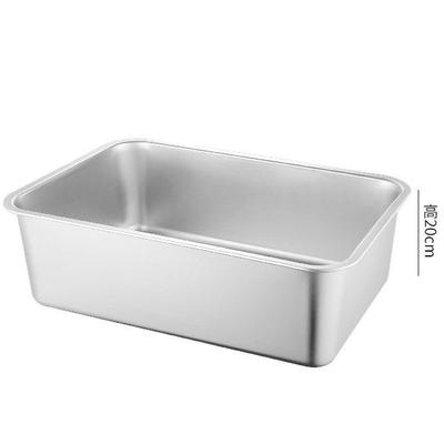 无磁不锈钢方盘加深20cm长方形平底盘蒸饭盘家用盆餐盆带盖方盆