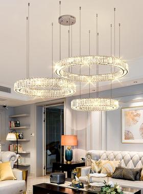 LED现代简约客厅餐厅卧室水晶灯轻奢大气别墅大厅复式楼圆圈吊灯