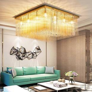 钛金色客厅灯轻奢长方形水晶灯现代简约水晶吸顶灯大气餐厅卧室