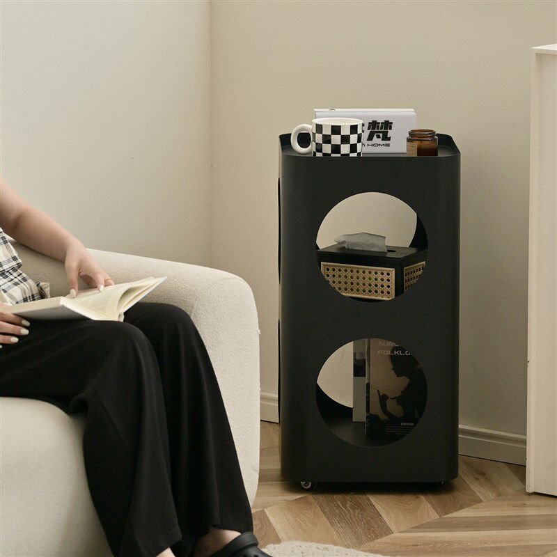 客厅旁可移动边几沙发边置床架铁头边柜高带轮物艺小户型黑色