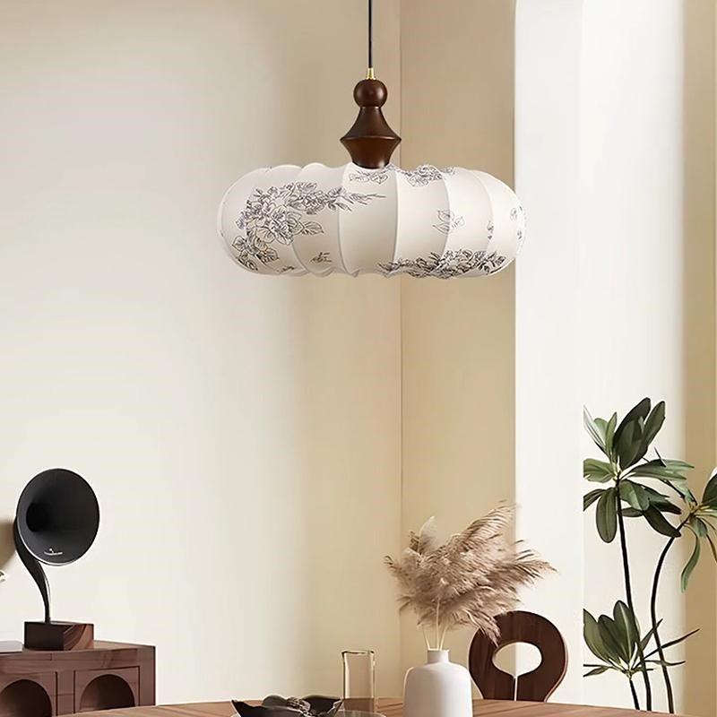 中古风餐厅吊灯胡桃n木色蚕丝灯书房卧室灯新中式布艺复古氛围灯