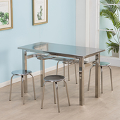 不锈钢餐桌椅饭店小吃店长方形挂凳4人6人员工食堂学校经济型桌椅