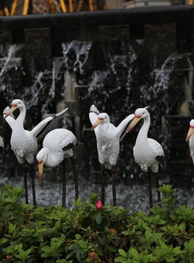 户外假山鱼池装饰花园庭院造景物件仿真仙鹤摆件树脂动物白鹭摆件