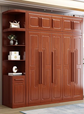 白色现代简约主卧全实木对开门大衣柜家用卧室小户型收纳衣柜