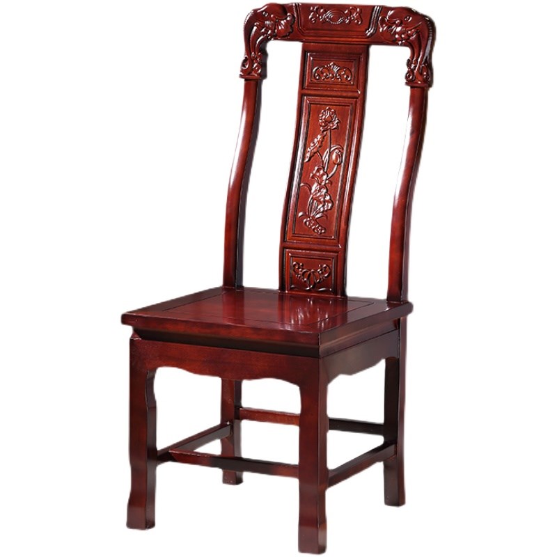 中式实木餐椅仿古雕花椅子红木胡桃色家用靠背椅全实木酒店格木椅