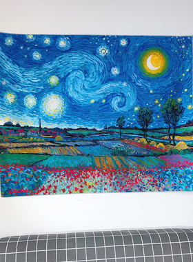 梵高风格主题装饰布抽象艺术挂布挂画眼前一亮卧室布置背景布蓝色