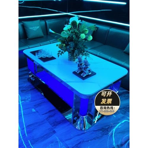 新款工厂直销酒吧KTV夜场会所专用不锈钢化玻璃发光岩板现货茶几