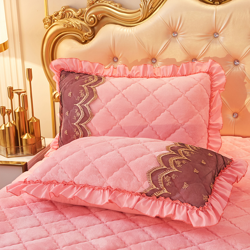 法莱绒夹棉枕套一k对装秋冬法兰绒加厚保暖加棉枕芯套48x74厘米