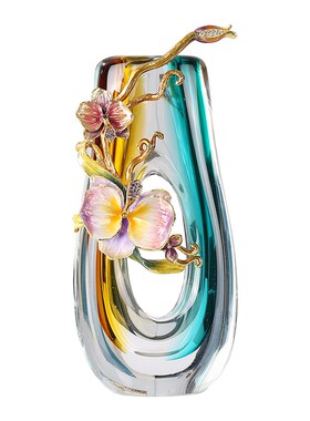 轻奢高级感花瓶简约现代高款假花插花器餐桌电视柜珐琅彩装饰摆件