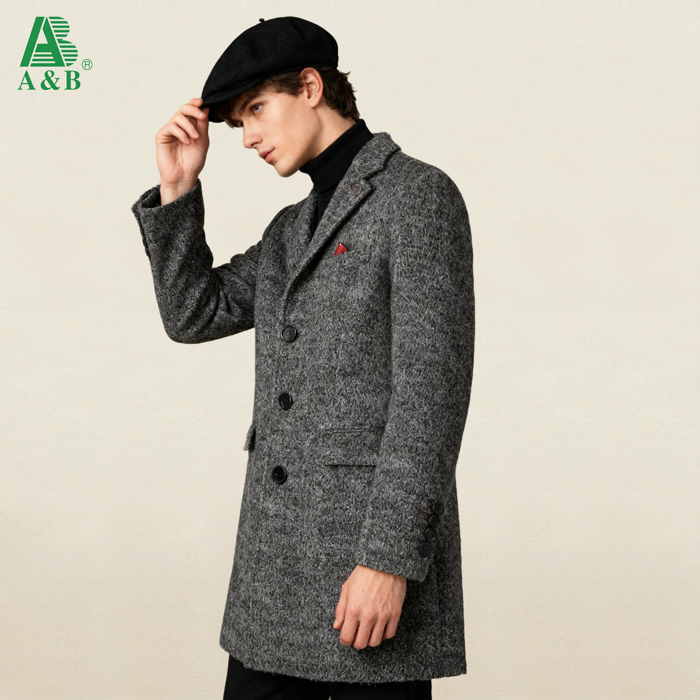 AB 2025冬季新款时尚百搭男士大方中长款羊毛大衣毛呢大衣外套