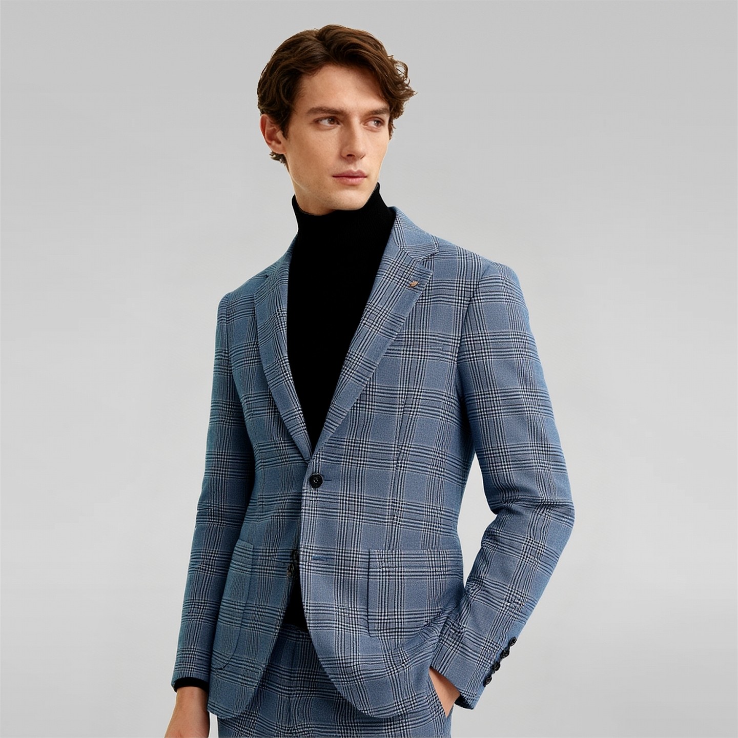 AB 2025秋冬新款男士时尚胸针格子单西青年格纹免烫男士西装外套,男装,西服,淘宝优惠券,粉丝福利购,淘宝优惠卷