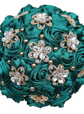 现货稳定新娘手捧花水钻玫瑰卷婚庆欧美多色809A