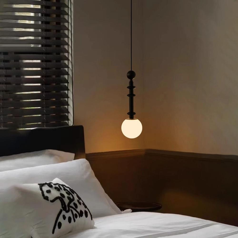 法式复古实木卧室床头吊灯现代简约创意中古餐厅吧台主卧小吊线灯