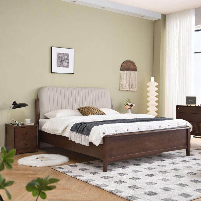 北欧现代简约橡胶木实木床主卧软包轻奢单人双人床经济型软靠婚床