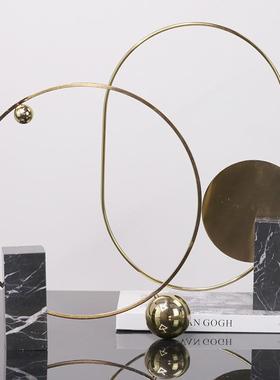 北欧现代样板间创意圆圈大理石玄关几何摆件家居客厅桌面软装饰品