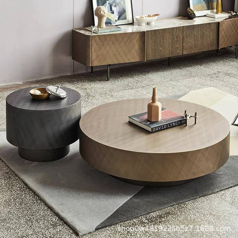 茶几客厅家用现代简约baxter古铜色圆形网红不锈钢茶几意式轻奢