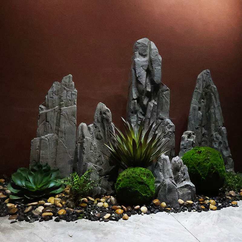 仿真玻璃钢石头摆件室内石块造景庭院花园装饰岩石假山景观假石头