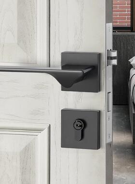 室内卧室门锁分体静音房间门锁黑色现代简约木门锁家用通用型把手