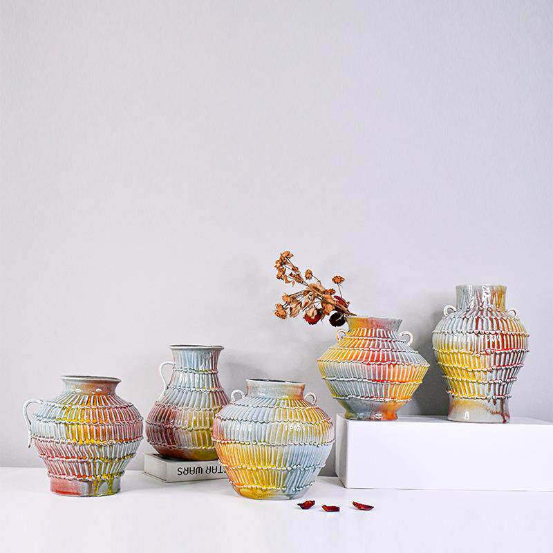 新式复古手工艺术陶瓷花瓶高级氛围插花水培客厅玄关桌面花器知薇