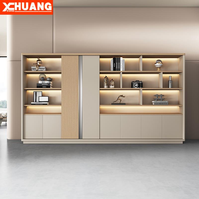 文件柜资料柜简约现代档案柜带灯背景柜办公柜办公室木质储物柜