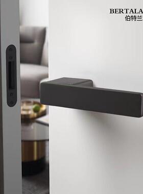 黑色门锁意式极简无钥匙木门锁磁吸门锁室内卧室房门把手静音锁