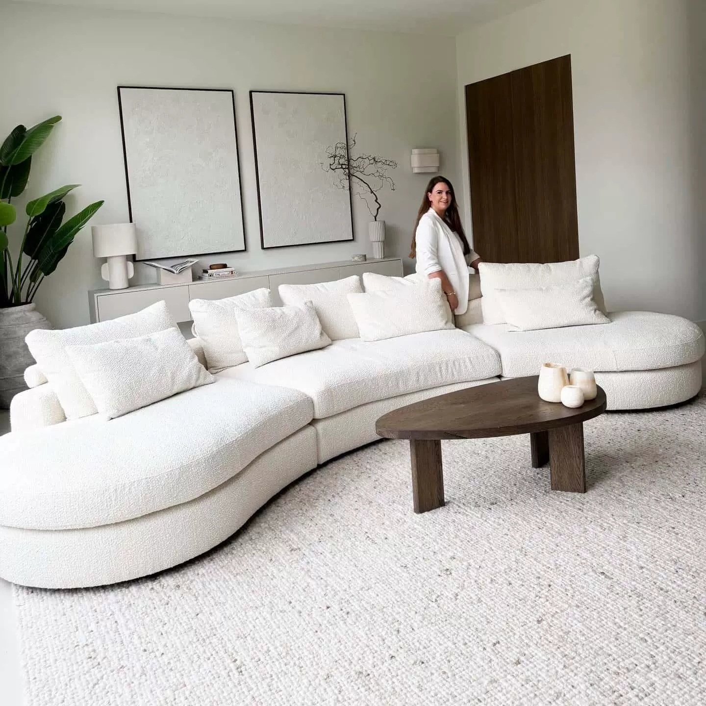 法式奶油风弧形布艺沙发客厅家用休闲沙发美容院会客区休闲区沙发