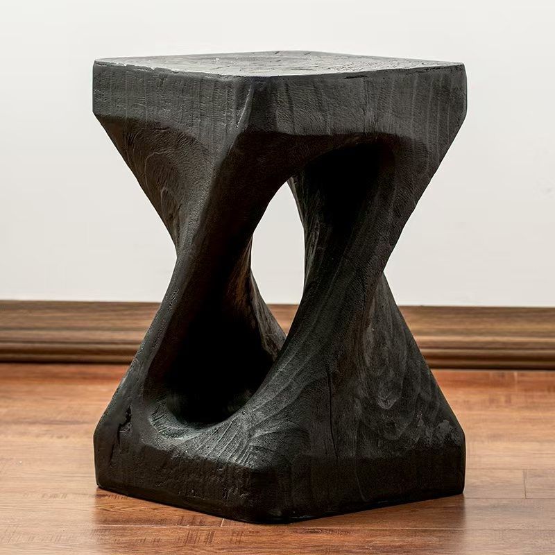 镁泥仿实木墩子侘寂风碳化创意民宿矮凳床头角几日式仿树桩摆件