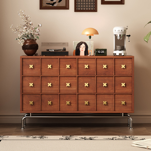 源氏木语中古风实木斗柜卧室储物柜复古边柜抽屉客厅床尾六斗收纳