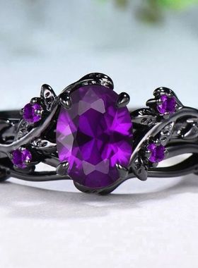 Elegant women's retro style purple gemstone ring gun black r