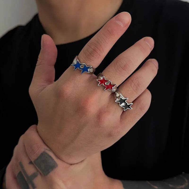 Punk Hip Hop Metal Star Open Rings for Women Men Exaggerated