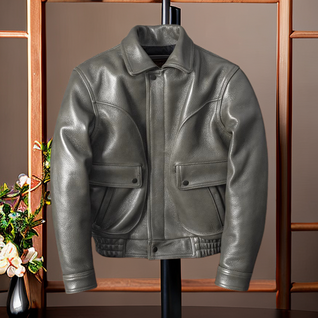 1.5mm加厚油蜡头层牛皮真皮皮衣男韩版显瘦百搭皮夹克春秋款外套