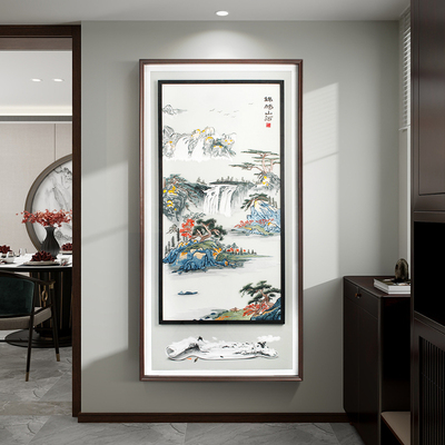 锦绣山河新中式玄关装饰画高档国潮风刺绣挂画入户走廊过道壁画