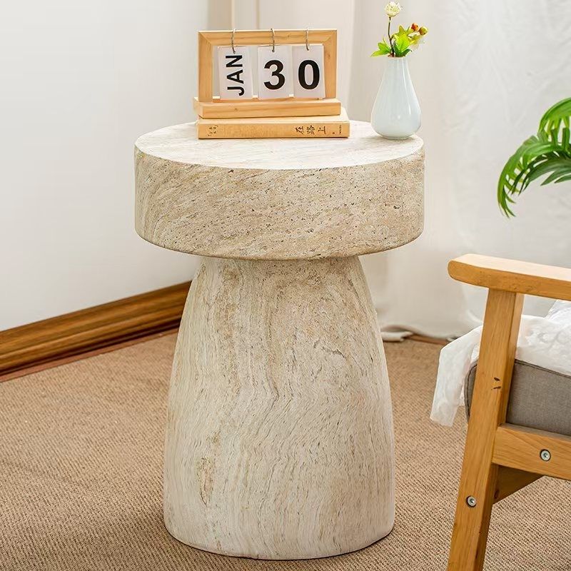 奶油风边几2025新款小茶几卧室床头小桌子民宿客栈做旧复古洞石纹