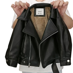 2024新款黑色加绒扎染风童装皮衣男女童冬季时尚休闲风皮夹克外套