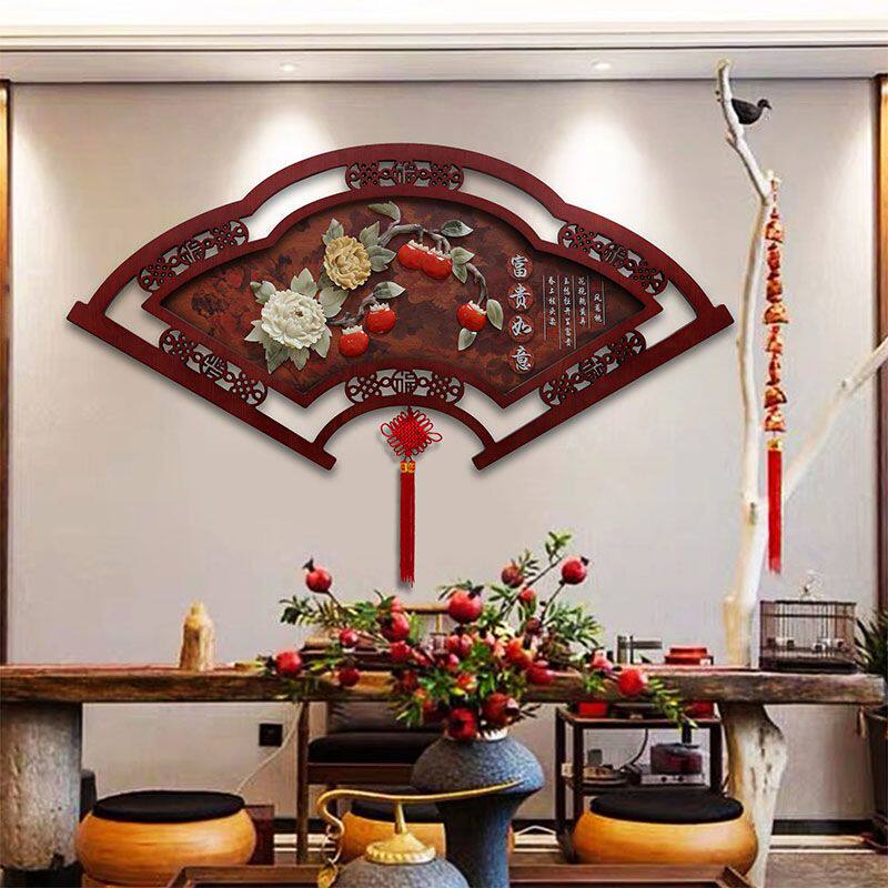 客厅装饰画电视沙发背景墙面壁画饭厅卧室玄关新中式浮雕玉石挂画