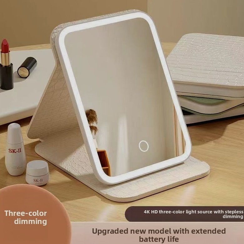 LED化妆镜带灯可折叠调光便携式随身ins风学生宿舍台式桌面镜新款