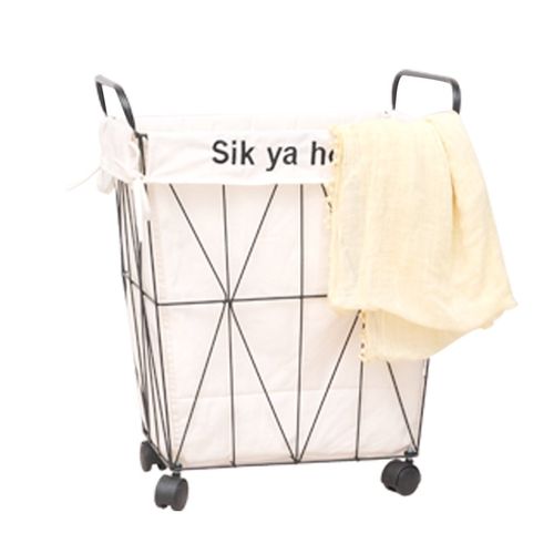 铁艺脏衣收纳蓝四轮可移动收纳筐浴室可置物多功能收纳桶。