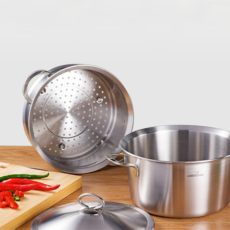 家用2层双层不锈钢蒸p锅1层复合底燃气电磁炉通用不锈钢加厚锅具