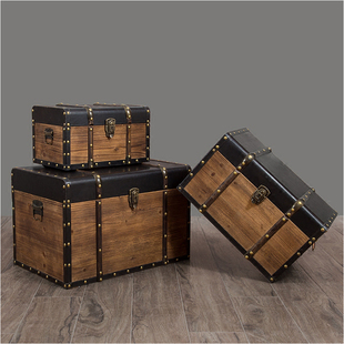 复古收纳箱实木箱子带锁装饰家用百宝箱整理木质藏宝箱木盒子
