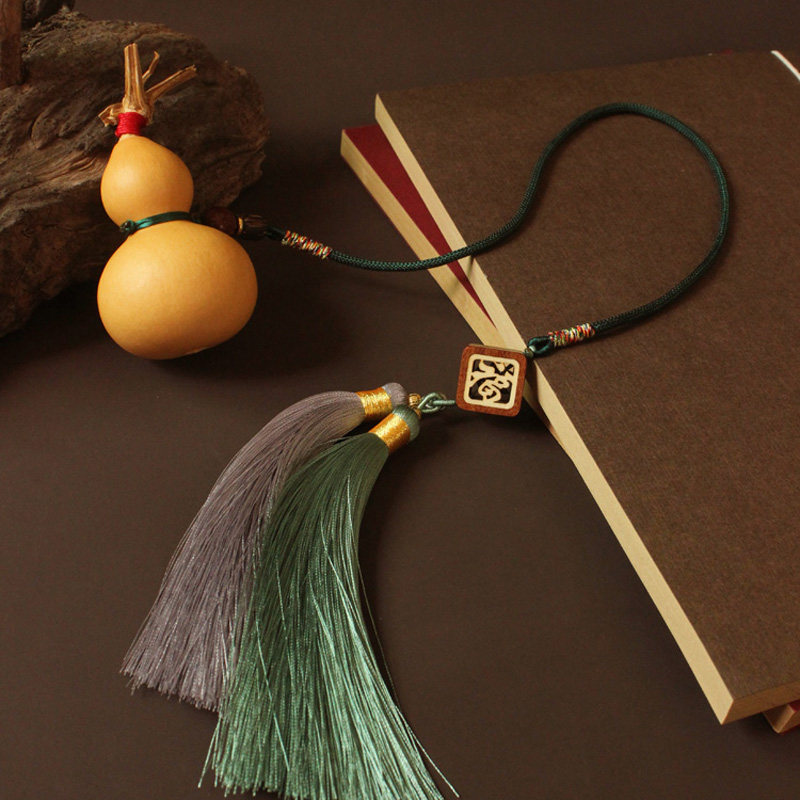 天然真葫芦粗绳双流苏红穗子车挂件后视镜车内挂吊饰品福禄平安