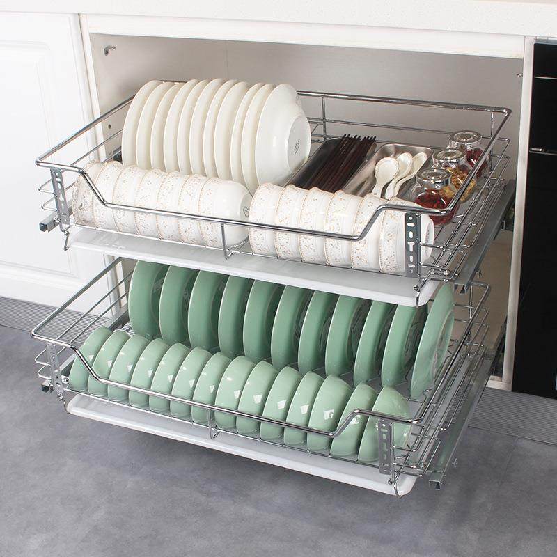 拉篮实心不锈钢拉篮双层缓冲抽屉式橱柜碟碗调味篮,智能设备,其他智能设备,淘宝优惠券,粉丝福利购,淘宝优惠卷