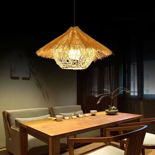 草帽吊灯东南亚藤编创意竹艺餐厅婚庆店饭店民宿灯罩竹编装饰吊灯